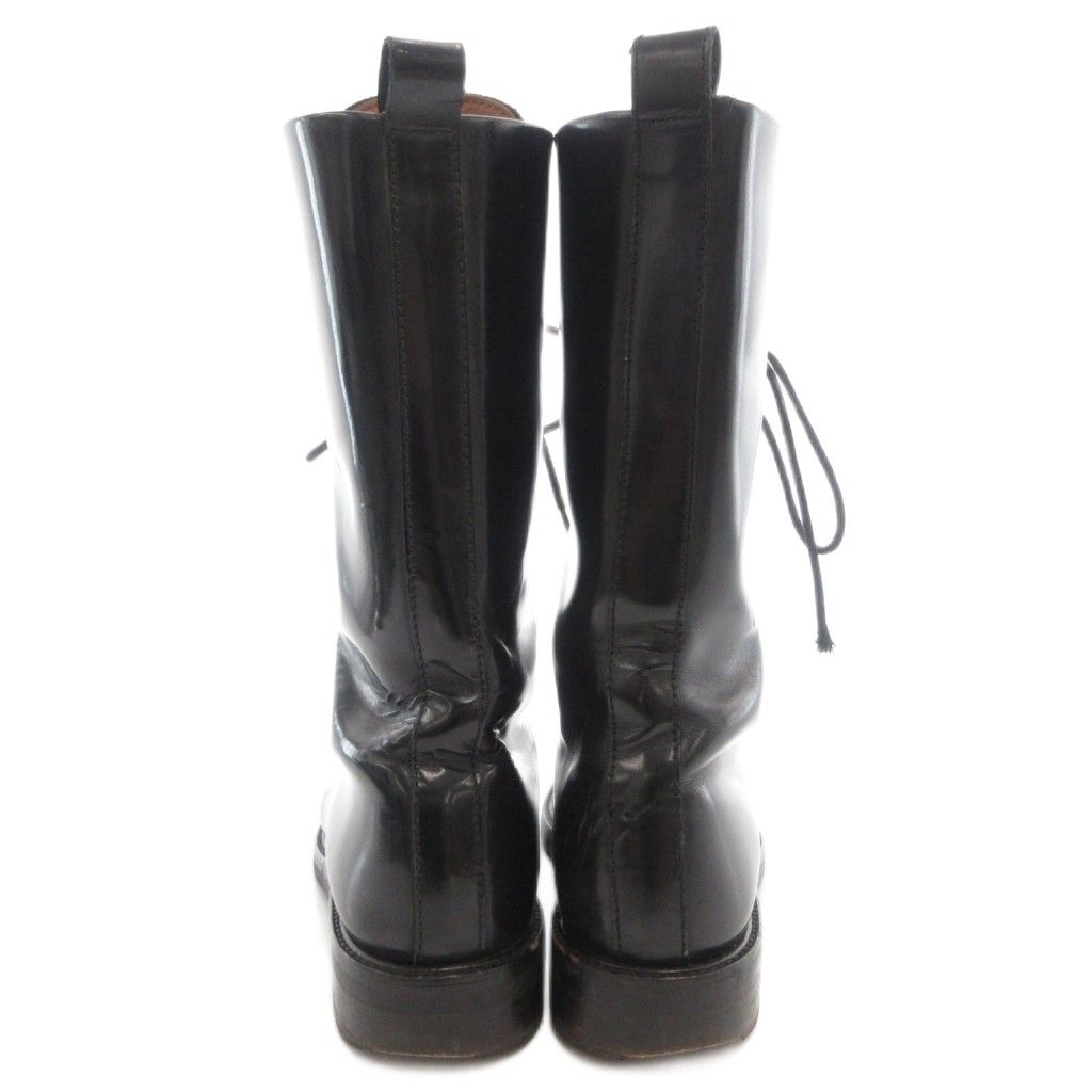 Gucci Long Boots Shoes Lace-up Square Toe Chip Leather Black 6 — view 4