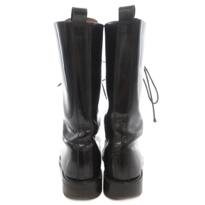 Gucci Long Boots Shoes Lace-up Square Toe Chip Leather Black 6 — view 4