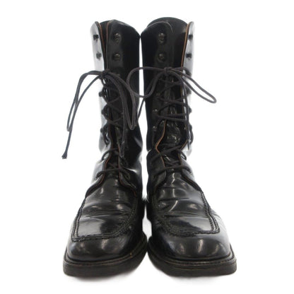 Gucci Long Boots Shoes Lace-up Square Toe Chip Leather Black 6 — view 3
