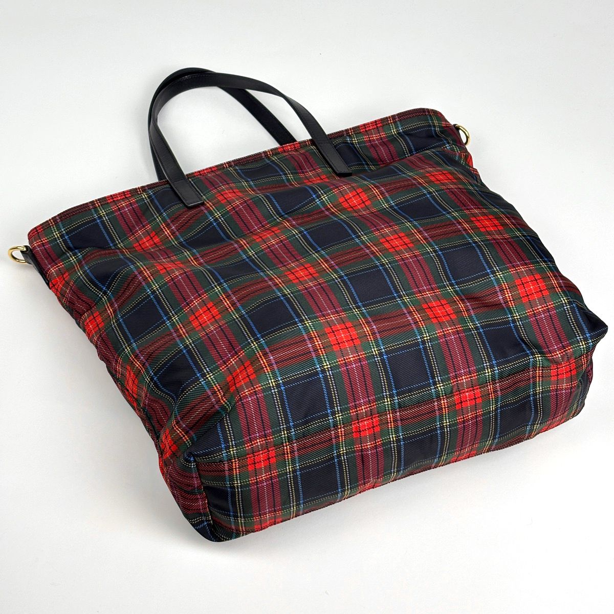 Prada Tote Plaid 2-Way Nylon Red Nero — view 2