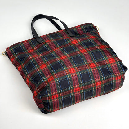 Prada Tote Plaid 2-Way Nylon Red Nero — view 2