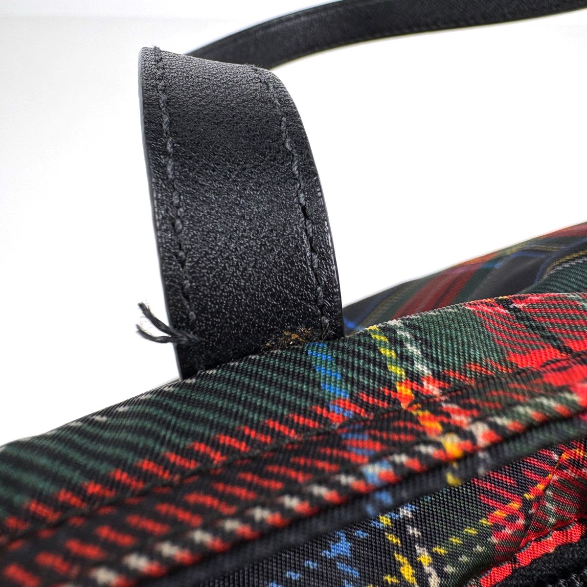 Prada Tote Plaid 2-Way Nylon Red Nero — view 6