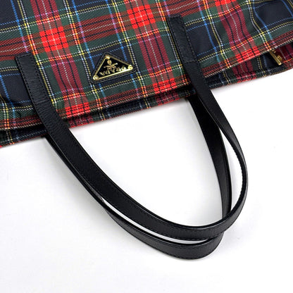 Prada Tote Plaid 2-Way Nylon Red Nero — view 7
