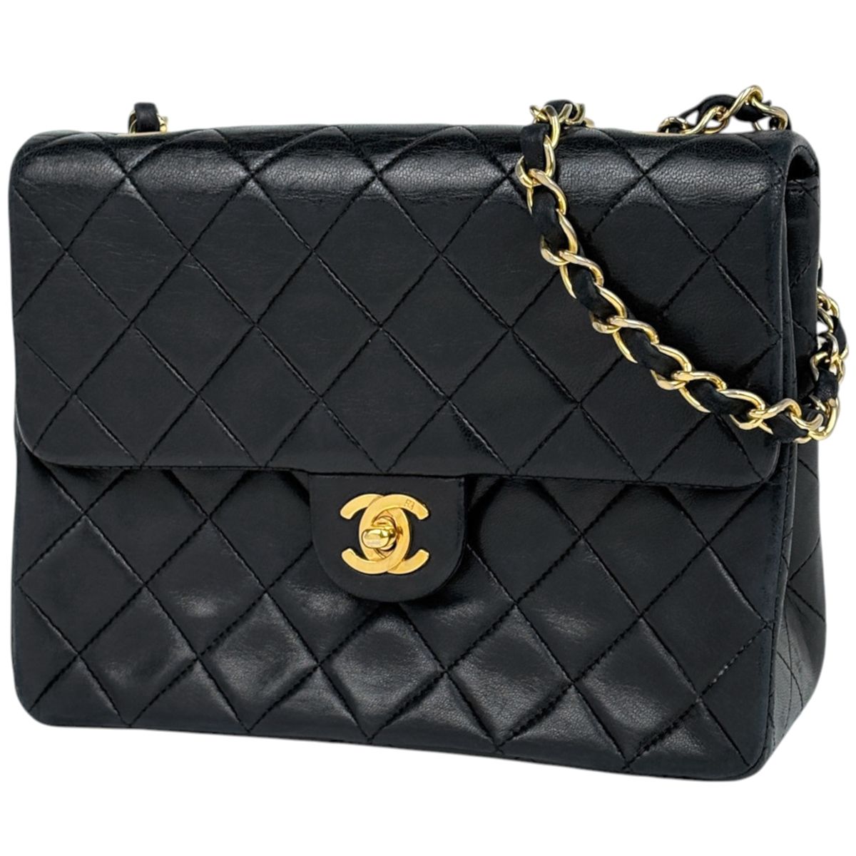 Chanel Shoulder Bag Quilted Single Flap CC Logo Leather Black