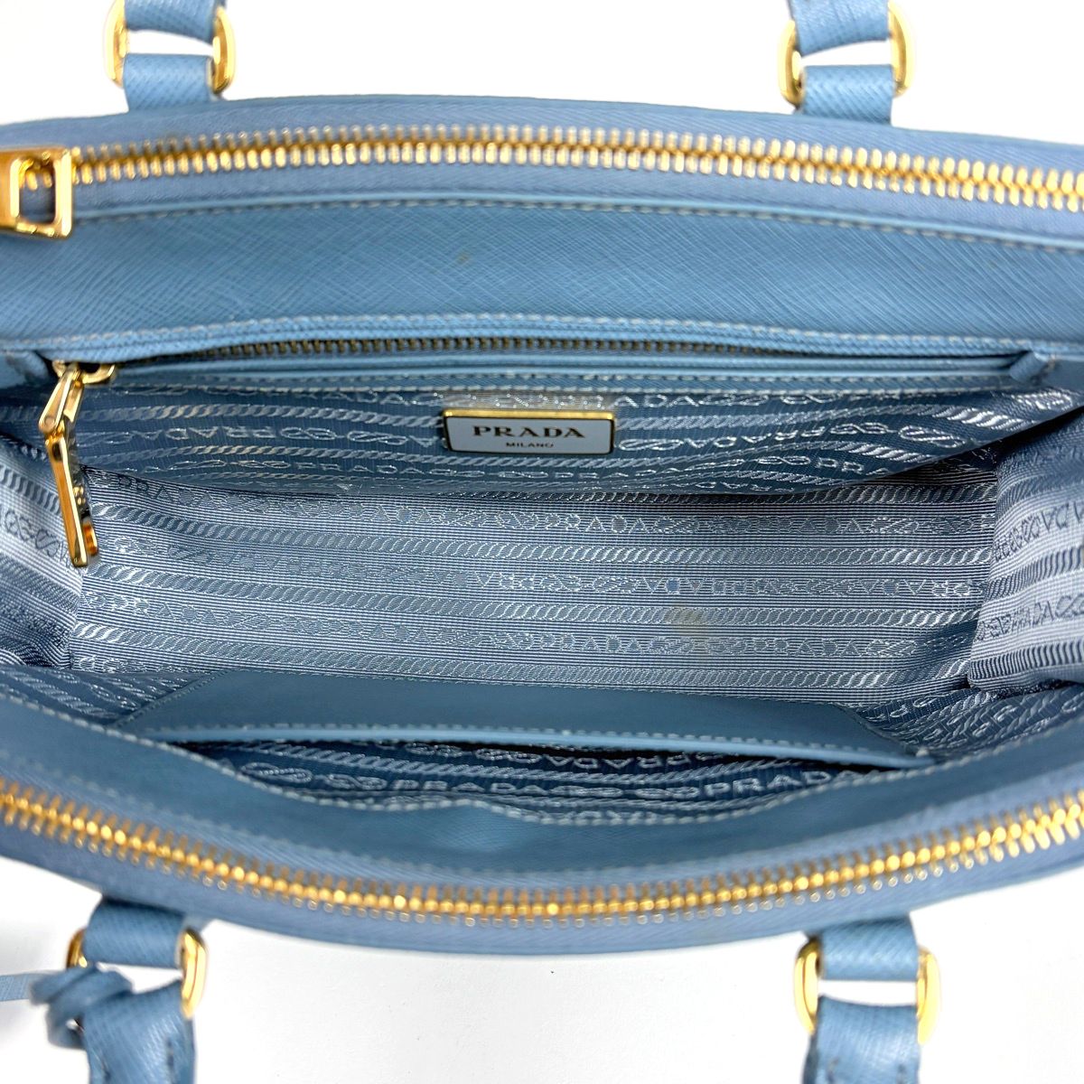 Prada Handbag Galleria Medium 2-Way Saffiano Leather Light Blue — view 7