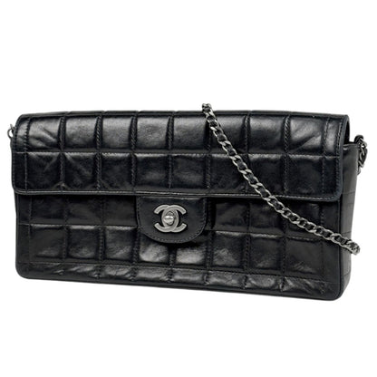 Chanel Shoulder Bag CC Logo Choco Bar Leather Black