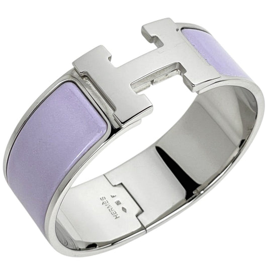 Hermes Clic Clac H Bangle GM Metal Silver Purple Bracelet