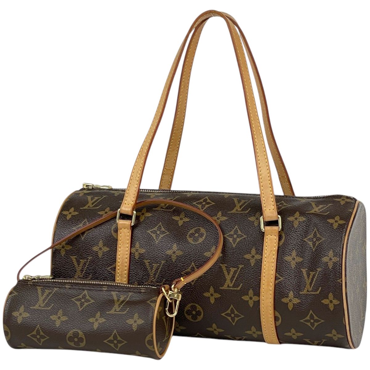 Louis Vuitton Papillon 30 Handbag Barrel Bag Tube Shape Vintage Monogram Brown