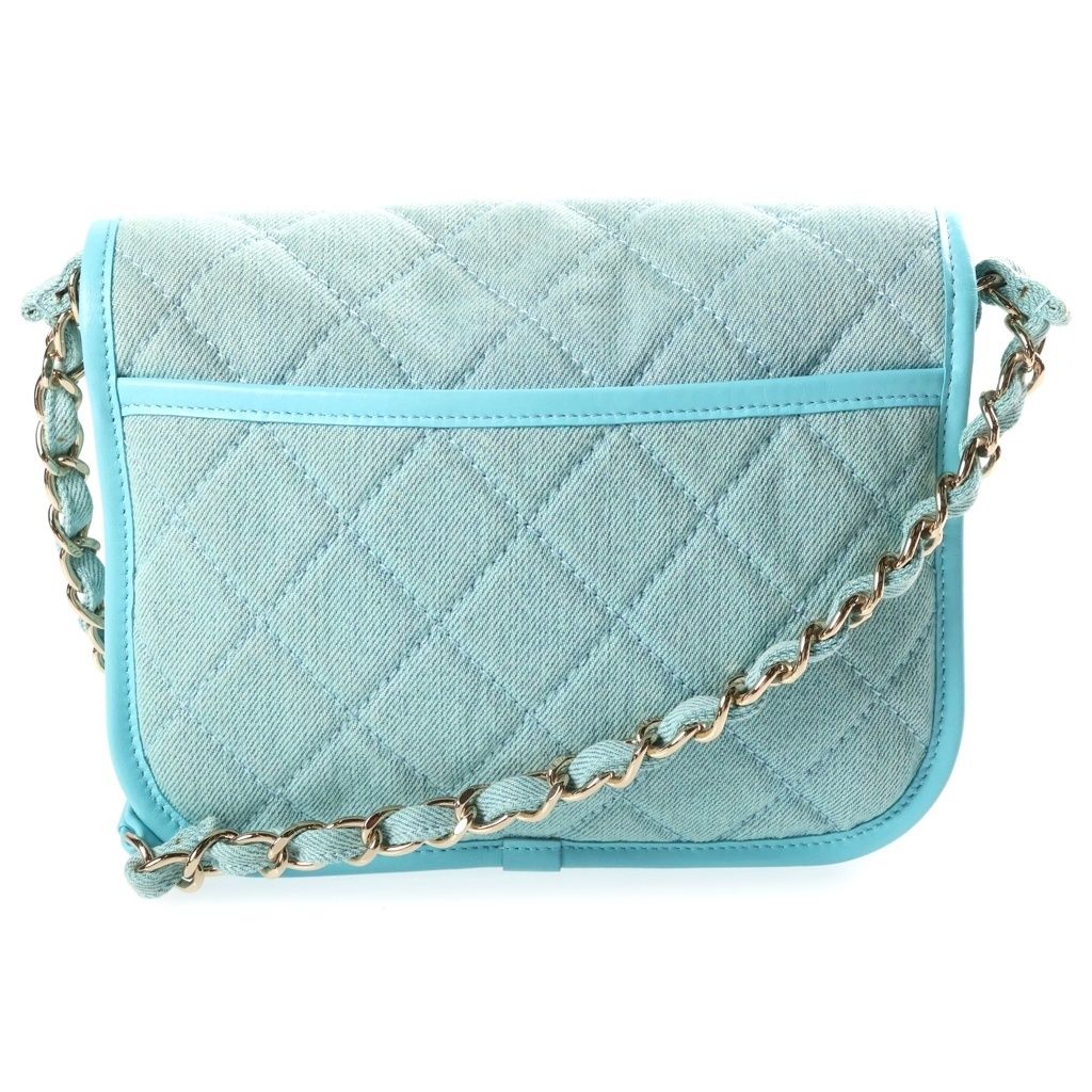 Chanel CC Logo Quilted Chain Shoulder Bag Light Blue Canvas Leather Gold — view 2