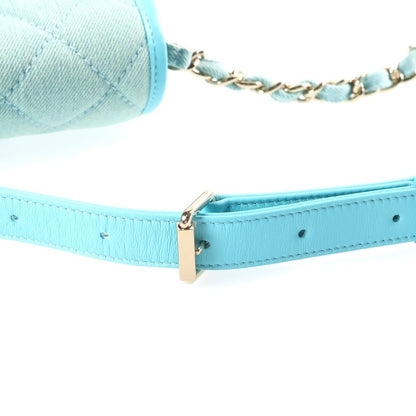 Chanel CC Logo Quilted Chain Shoulder Bag Light Blue Canvas Leather Gold — view 6