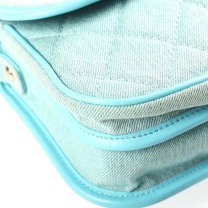 Chanel CC Logo Quilted Chain Shoulder Bag Light Blue Canvas Leather Gold — view 5
