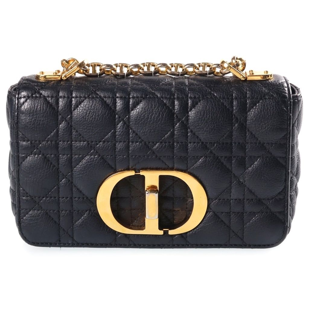 Dior Caro Small Cannage Chain Shoulder Bag Leather Gold Black