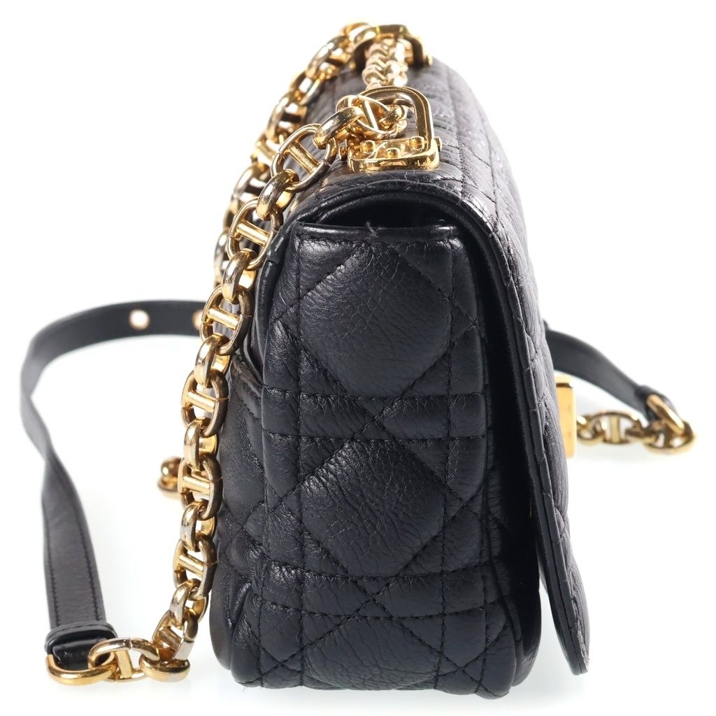 Dior Caro Small Cannage Chain Shoulder Bag Leather Gold Black — view 3
