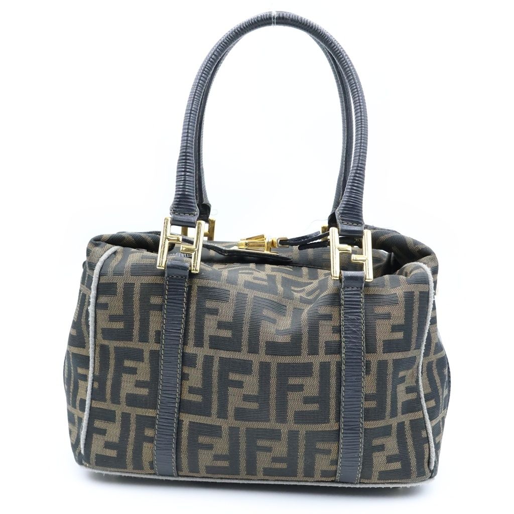 Fendi Zucca Mini Boston Bag Brown Black Leather Canvas Gold — view 2