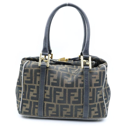 Fendi Zucca Mini Boston Bag Brown Black Leather Canvas Gold — view 2