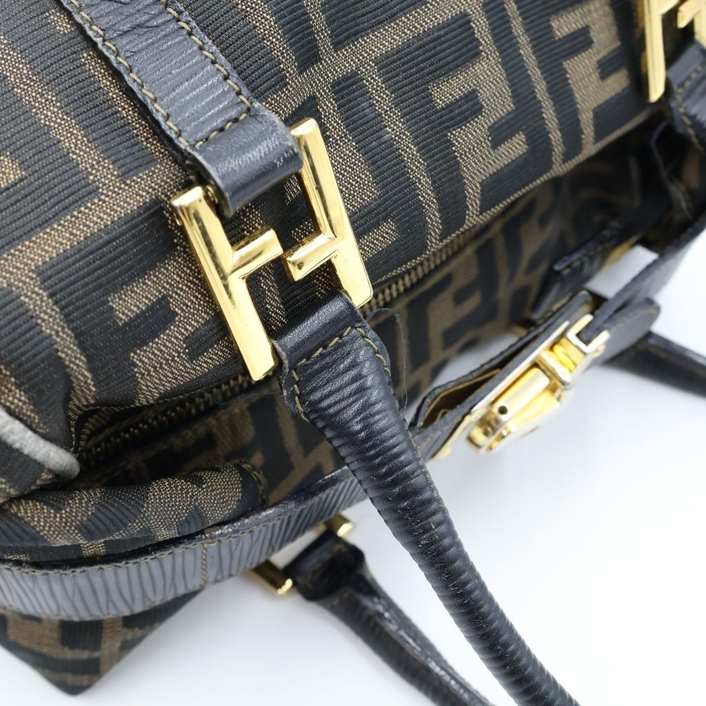 Fendi Zucca Mini Boston Bag Brown Black Leather Canvas Gold — view 7