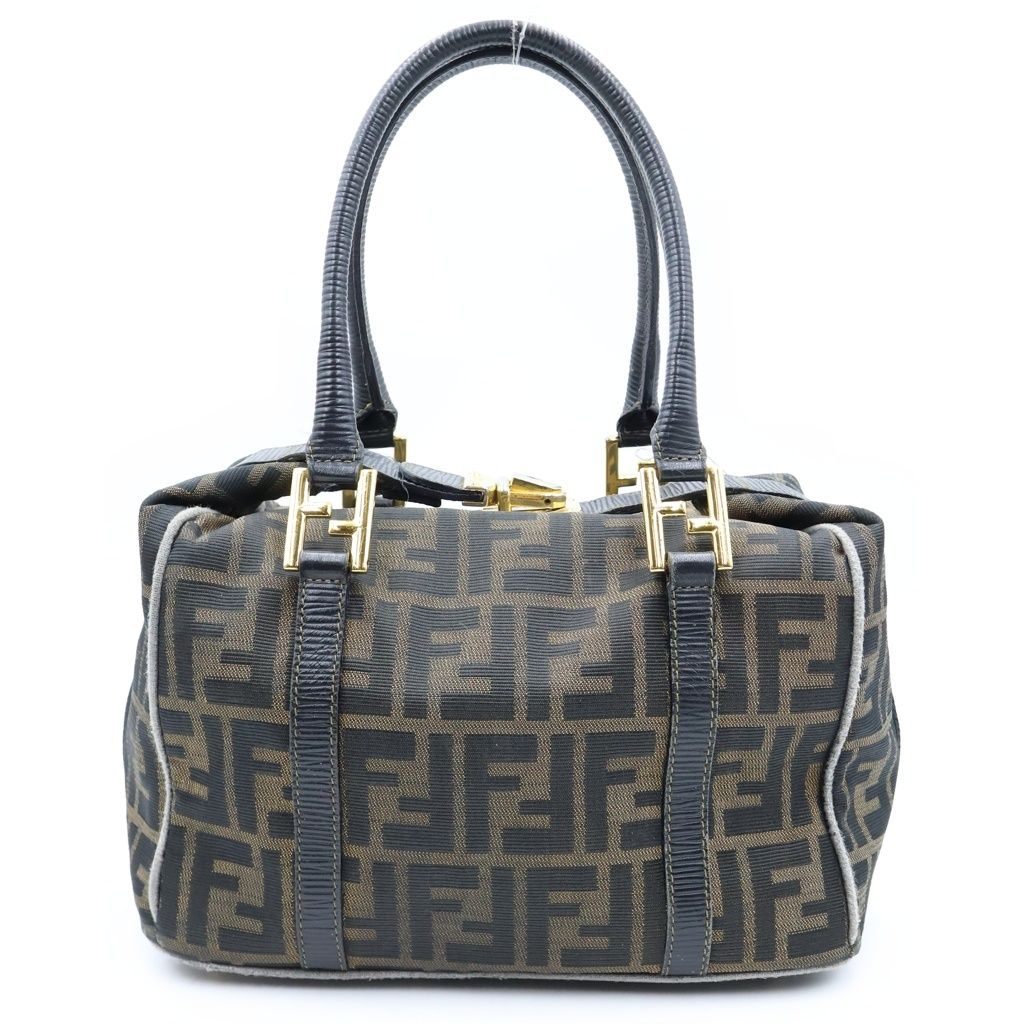 Fendi Zucca Mini Boston Bag Brown Black Leather Canvas Gold