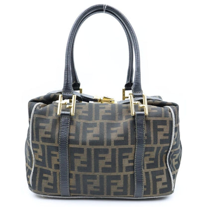 Fendi Zucca Mini Boston Bag Brown Black Leather Canvas Gold