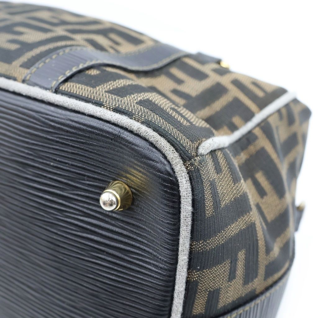 Fendi Zucca Mini Boston Bag Brown Black Leather Canvas Gold — view 5