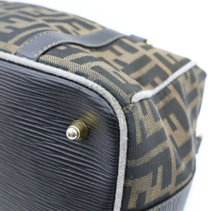 Fendi Zucca Mini Boston Bag Brown Black Leather Canvas Gold — view 5