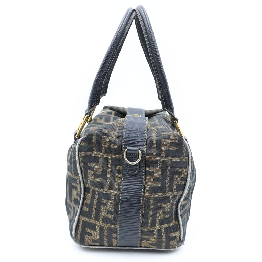 Fendi Zucca Mini Boston Bag Brown Black Leather Canvas Gold — view 3