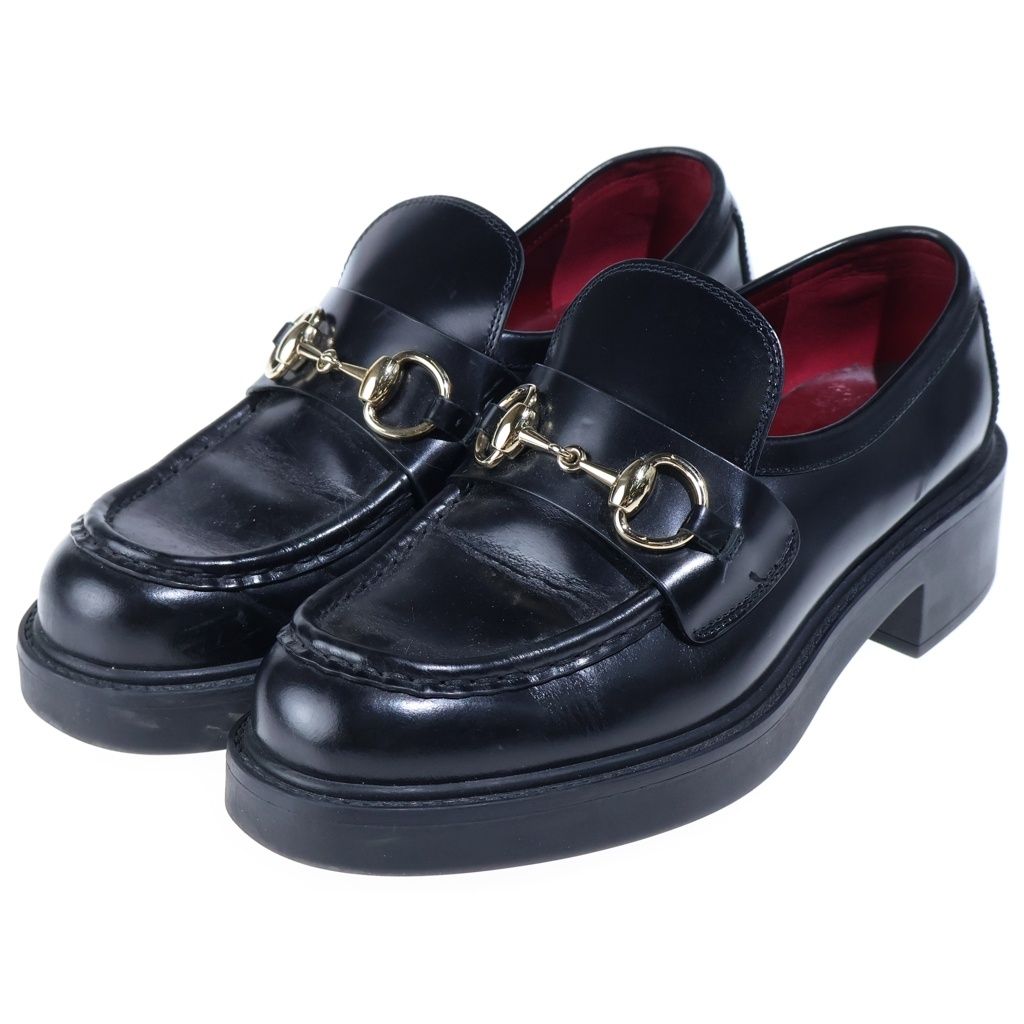 Gucci Horsebit Platform Leather Loafers Gold Black