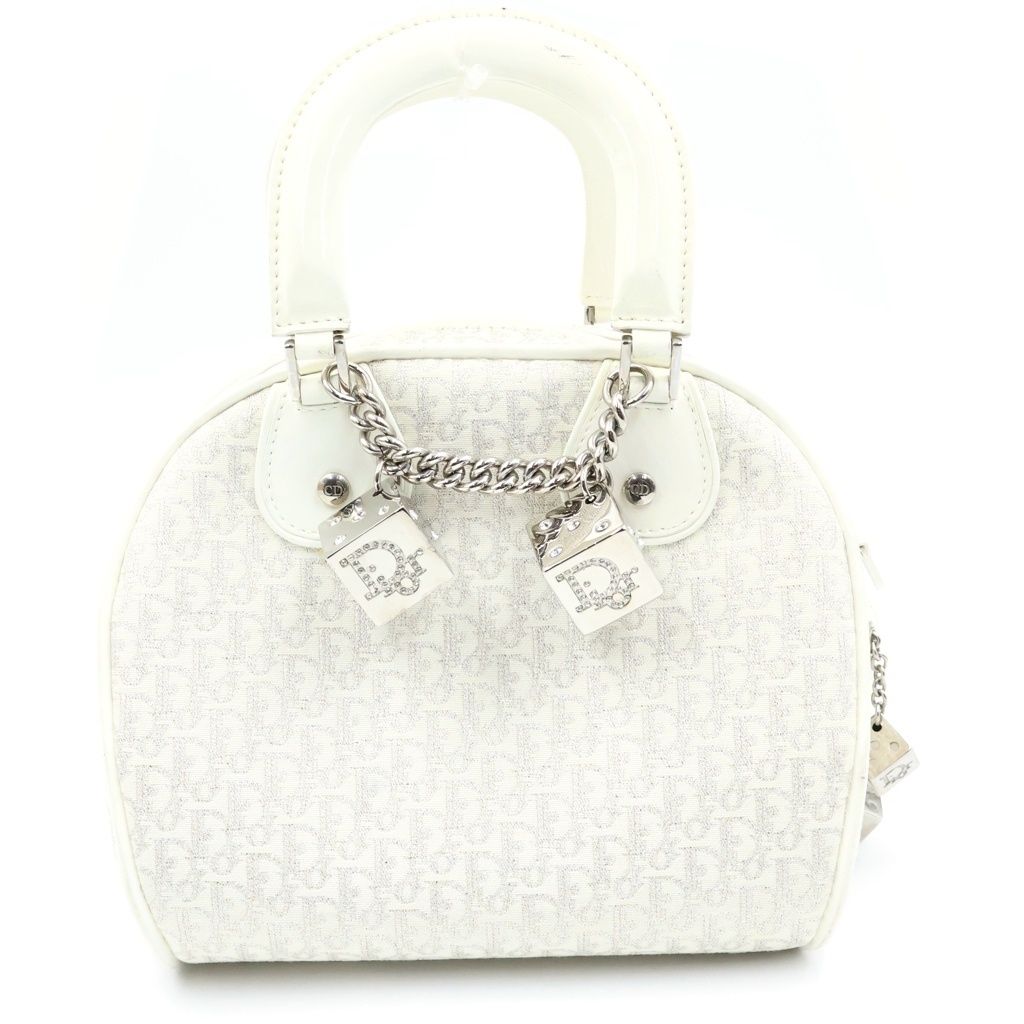 Dior Gambler Dice Trotter Handbag Ivory Canvas Leather Rhinestone