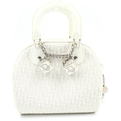 Dior Gambler Dice Trotter Handbag Ivory Canvas Leather Rhinestone