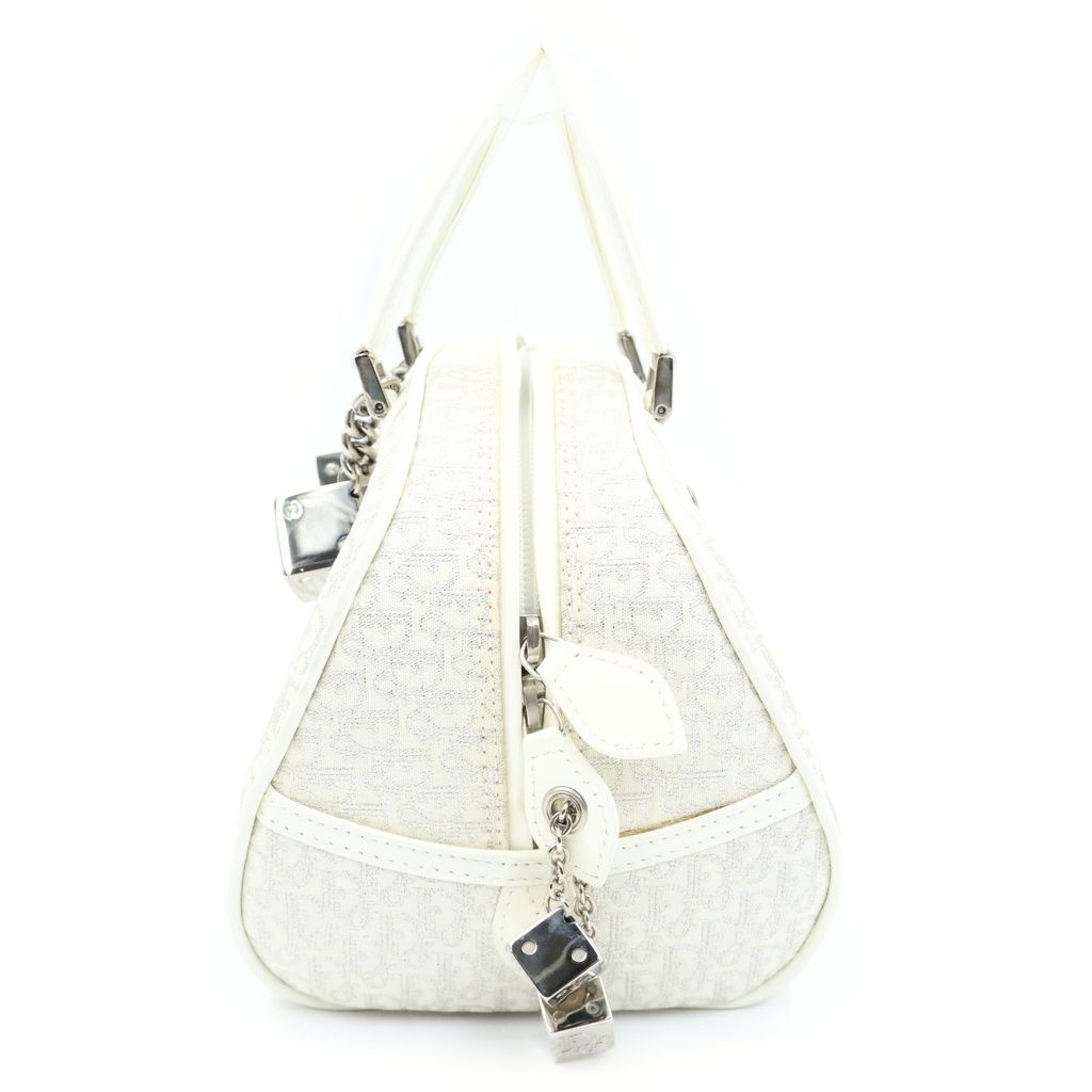 Dior Gambler Dice Trotter Handbag Ivory Canvas Leather Rhinestone — view 3