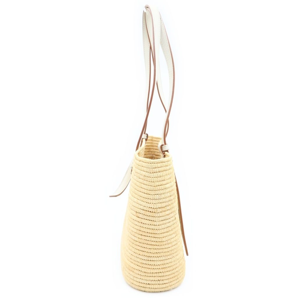 Loewe Anagram Basket Tote Small Square Raffia Leather Beige White — view 3