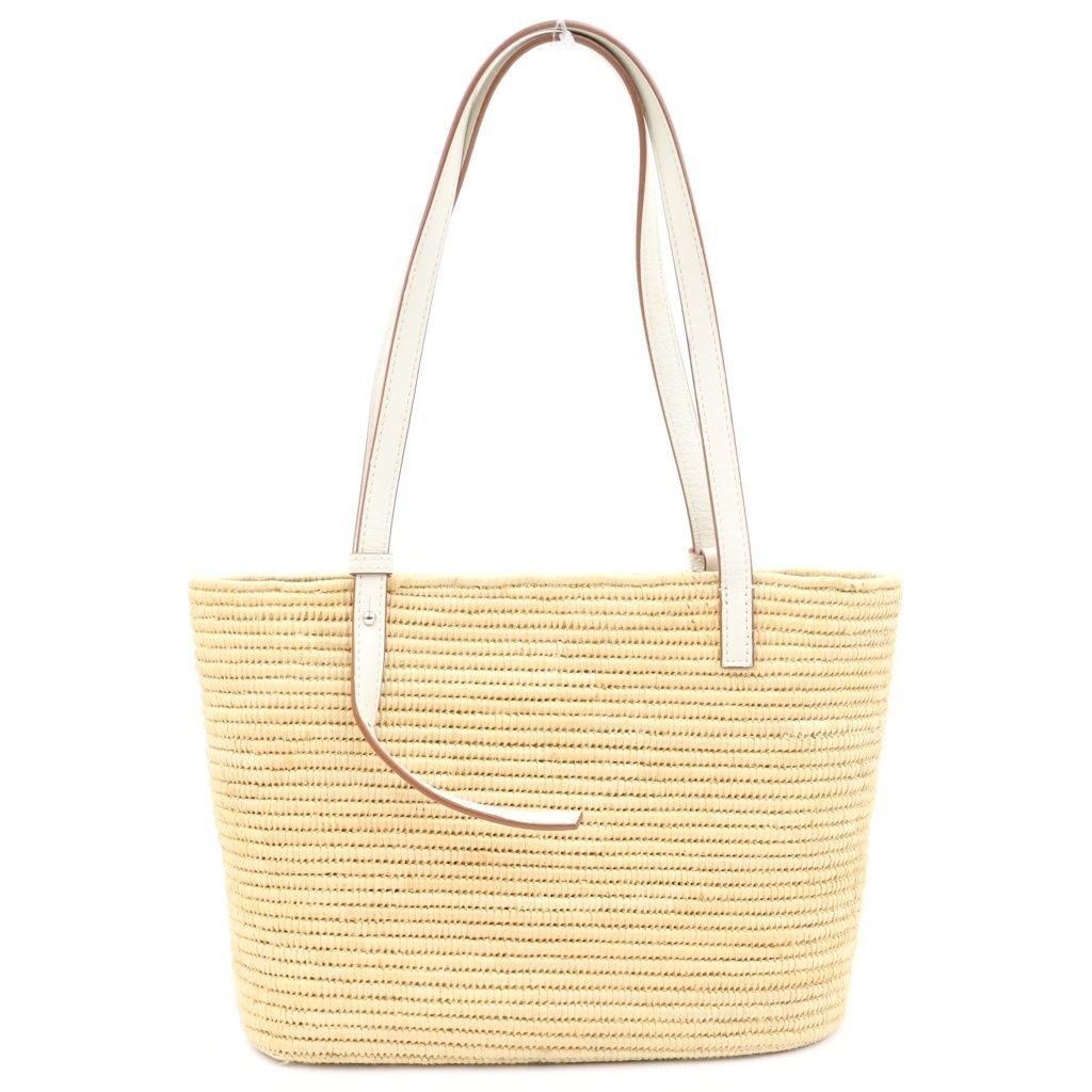 Loewe Anagram Basket Tote Small Square Raffia Leather Beige White — view 2