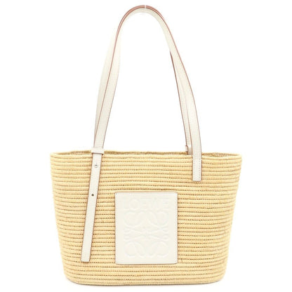 Loewe Anagram Basket Tote Small Square Raffia Leather Beige White