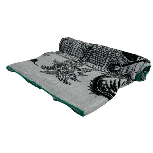 Hermes Shawl Carre 140 Gray Black Green Mythiques Phoenix Cashmere Silk Scarf