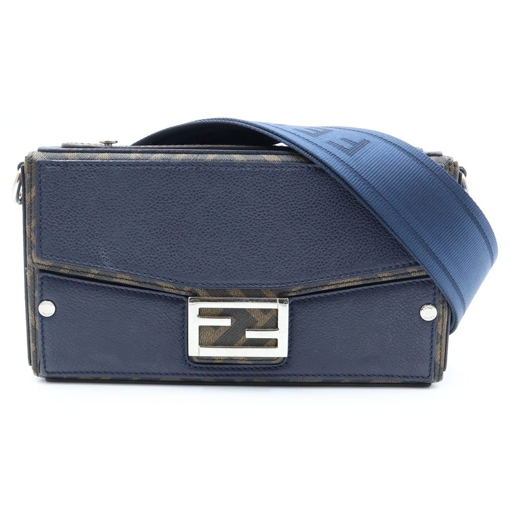 Fendi Baguette Soft Trunk Shoulder Bag Leather Brown Navy