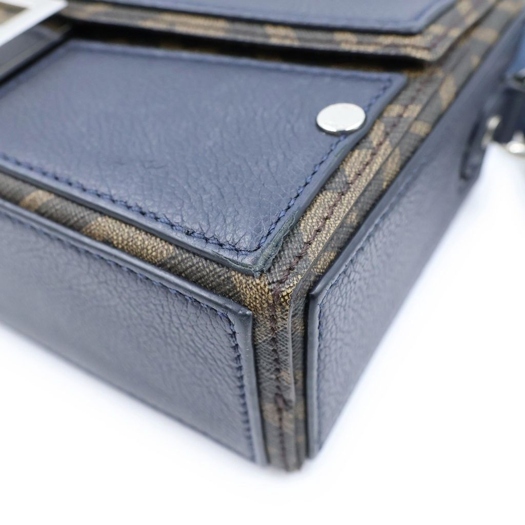 Fendi Baguette Soft Trunk Shoulder Bag Leather Brown Navy — view 5