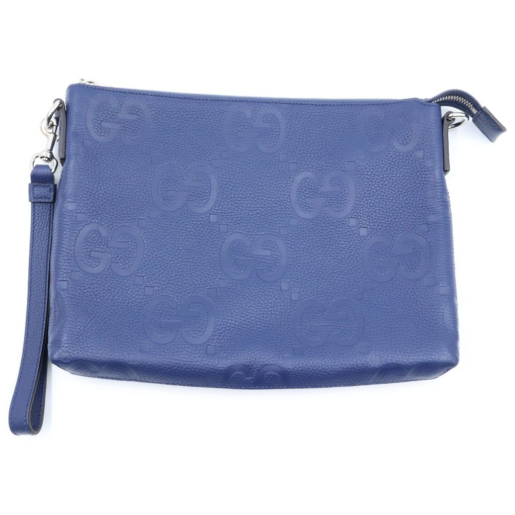 Gucci Jumbo GG Messenger Shoulder Bag Clutch Navy Leather