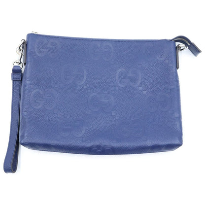 Gucci Jumbo GG Messenger Shoulder Bag Clutch Navy Leather