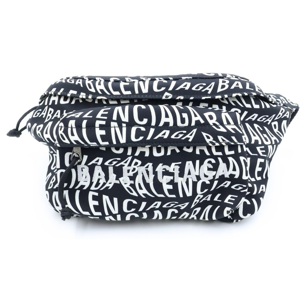 Balenciaga Logo Belt Bag Wheel Nylon Black White