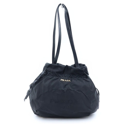 Prada Logo Jaguar Tote Drawstring Nylon Leather Black