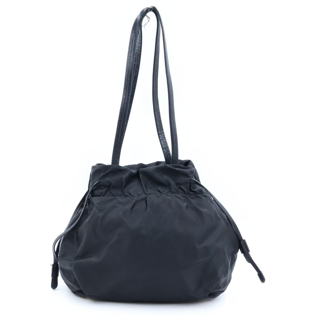 Prada Logo Jaguar Tote Drawstring Nylon Leather Black — view 2