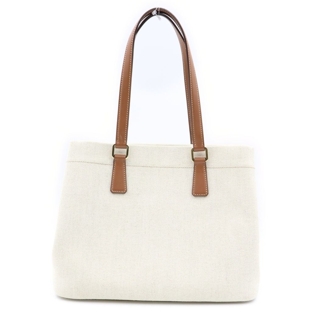 Prada Tote Logo Canvas Leather White Brown — view 2