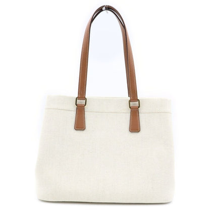 Prada Tote Logo Canvas Leather White Brown — view 2