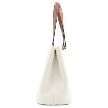 Prada Tote Logo Canvas Leather White Brown — view 3