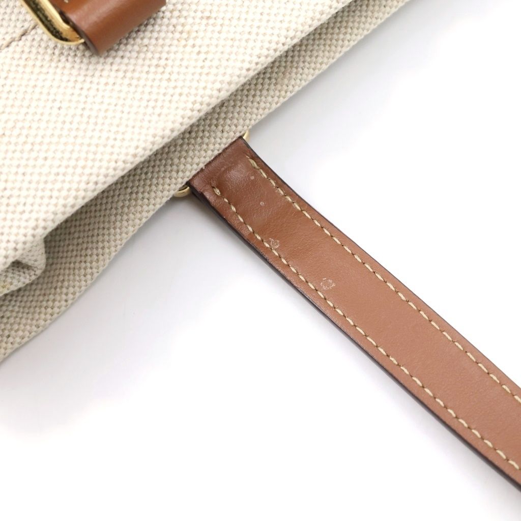 Prada Tote Logo Canvas Leather White Brown — view 6