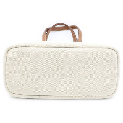 Prada Tote Logo Canvas Leather White Brown — view 4