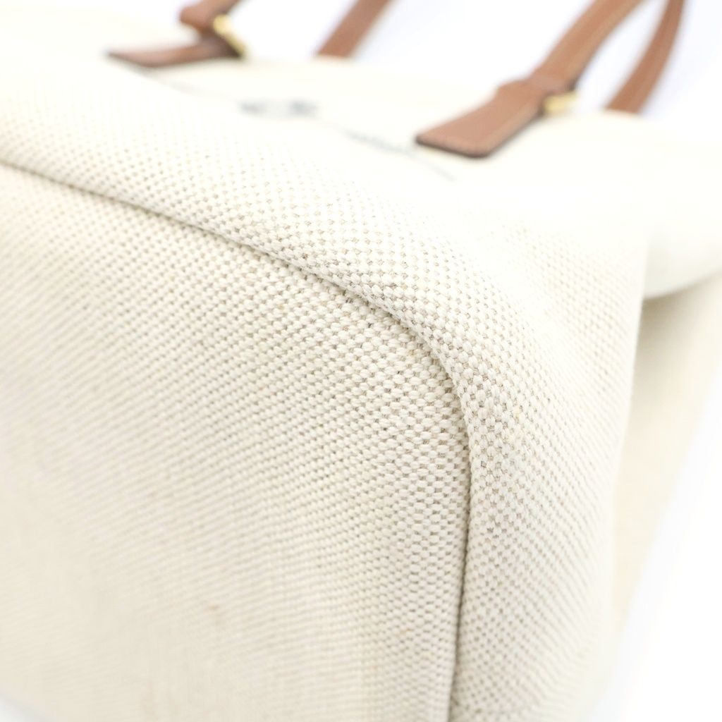 Prada Tote Logo Canvas Leather White Brown — view 5