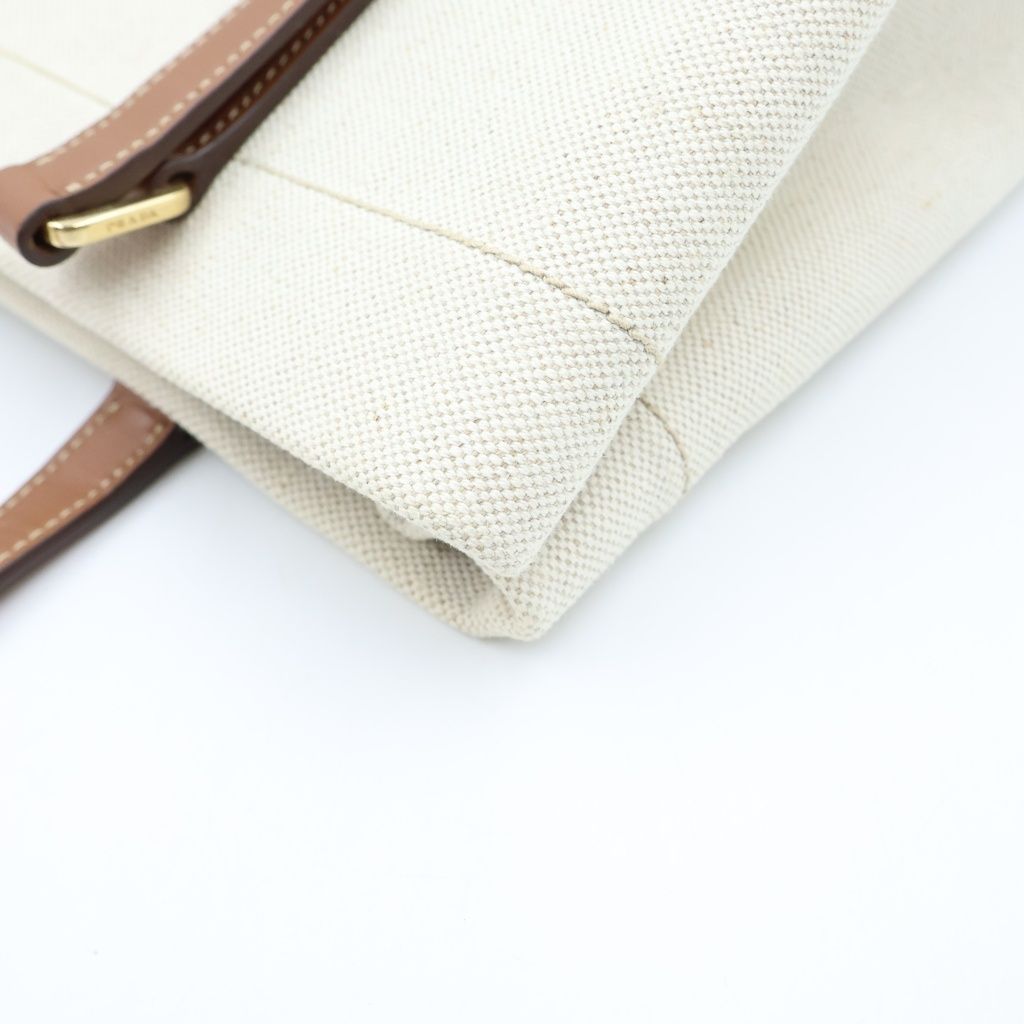 Prada Tote Logo Canvas Leather White Brown — view 7