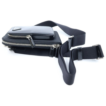 Prada Phone Case Shorder Re-Nylon Logo Triangle Plate Leather Shoulder Bag Black — view 3