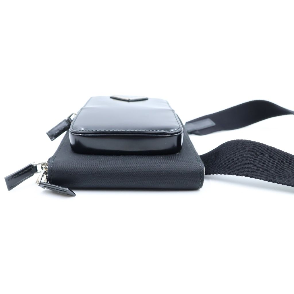 Prada Phone Case Shorder Re-Nylon Logo Triangle Plate Leather Shoulder Bag Black — view 4