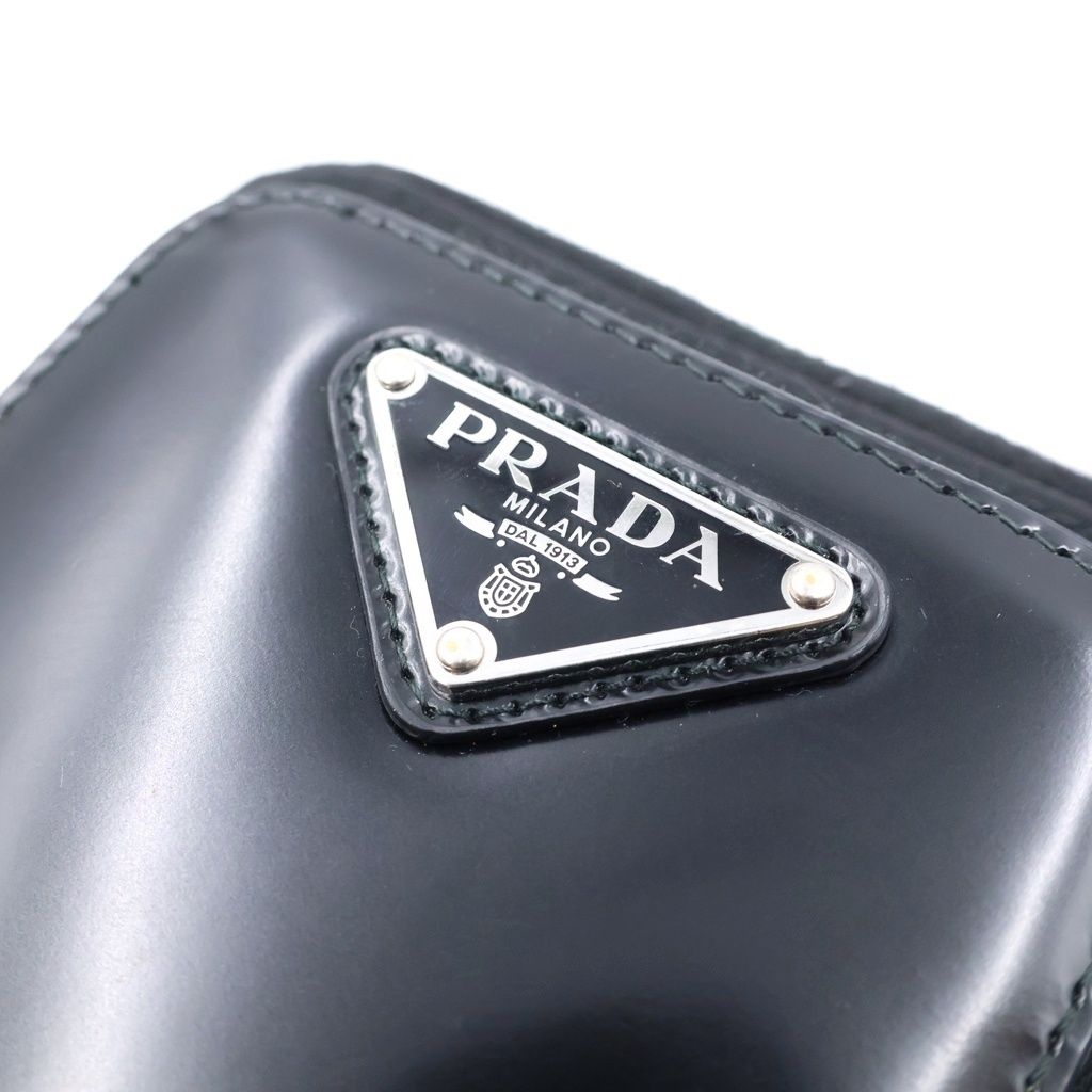 Prada Phone Case Shorder Re-Nylon Logo Triangle Plate Leather Shoulder Bag Black — view 6